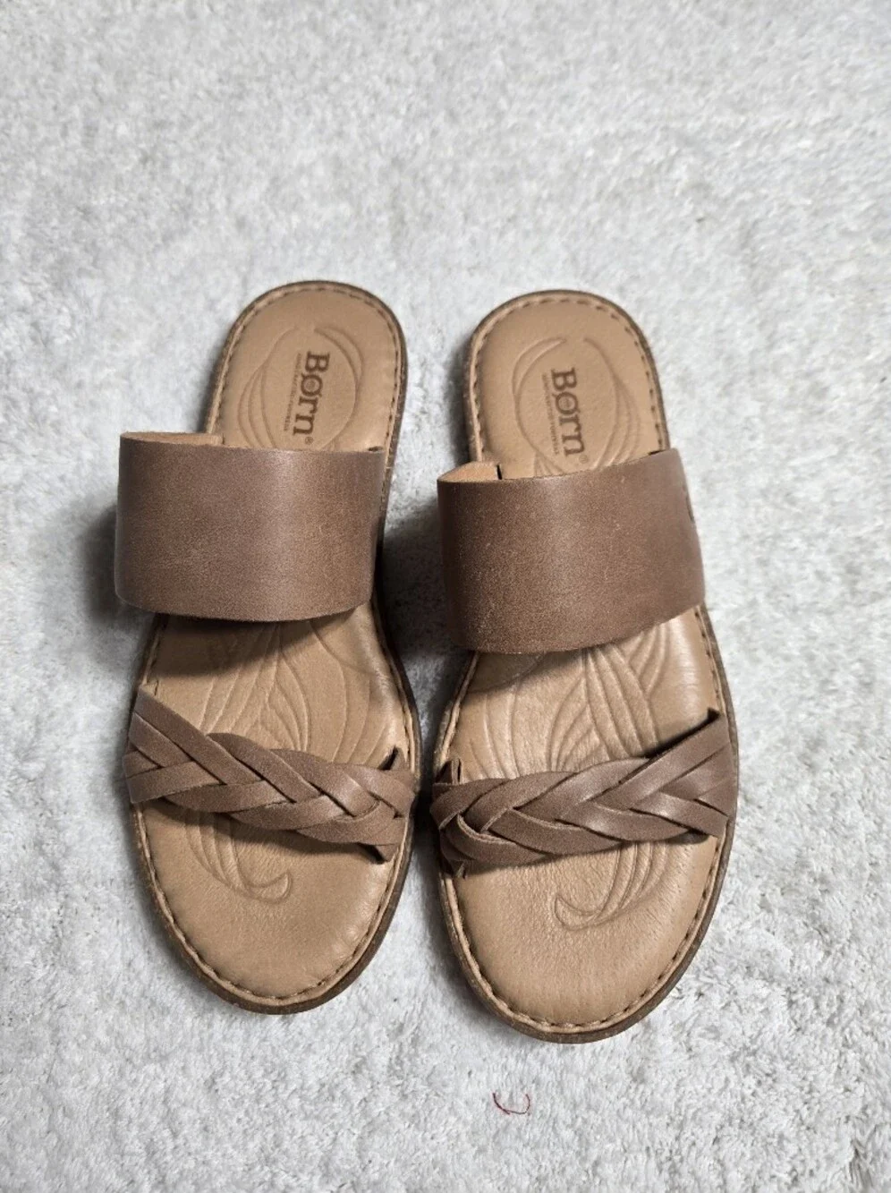 BORN Women Cherita Braided Strap Leather Slide Flat Sandal US 8 Like New